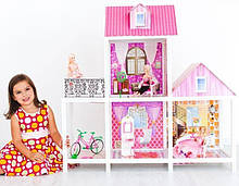 Ляльковий будиночок великий 78х36х13 см з ляльками та меблями 66883. Ляльковий будинок деревяний