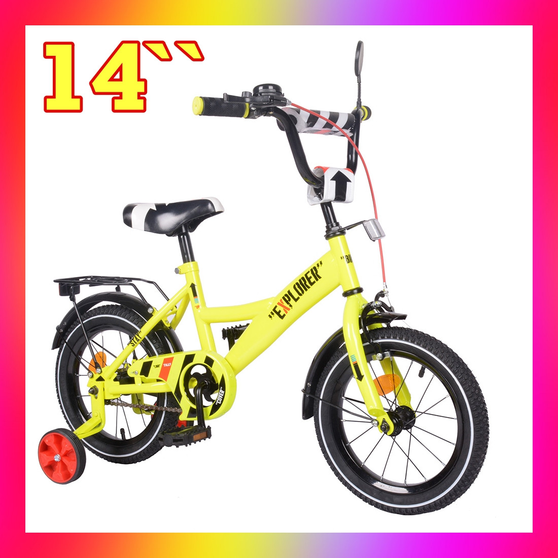 Дитячий двоколісний велосипед Tilly EXPLORER 14 дюймів T-214110 жовтий. Для дітей 3-5 років