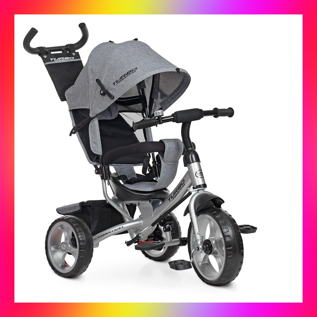 Дитячий триколісний велосипед-коляска на EVA колесах, Turbotrike M 3113 сірий