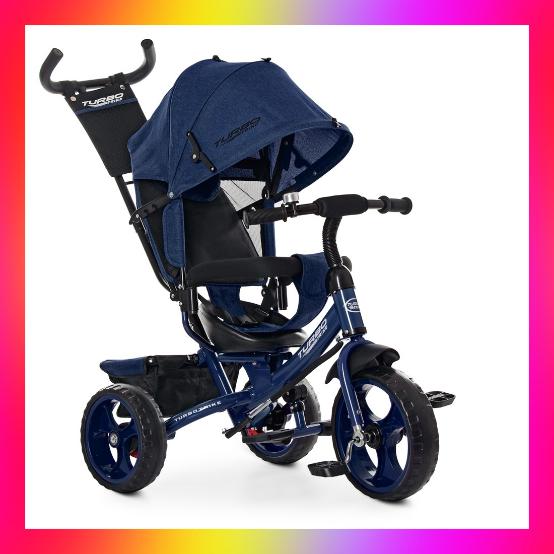 Дитячий триколісний велосипед-коляска на EVA колесах, Turbotrike M 3113 темно-синій