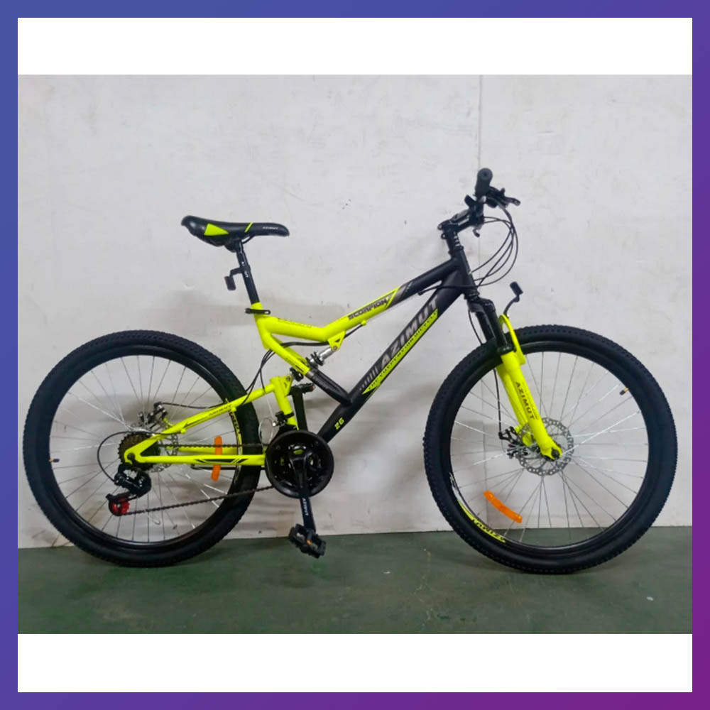 Велосипед гірський швидкісний Azimut Scorpion 24 дюйма 17" рама на ріст 160-175 см чорно-жовтий