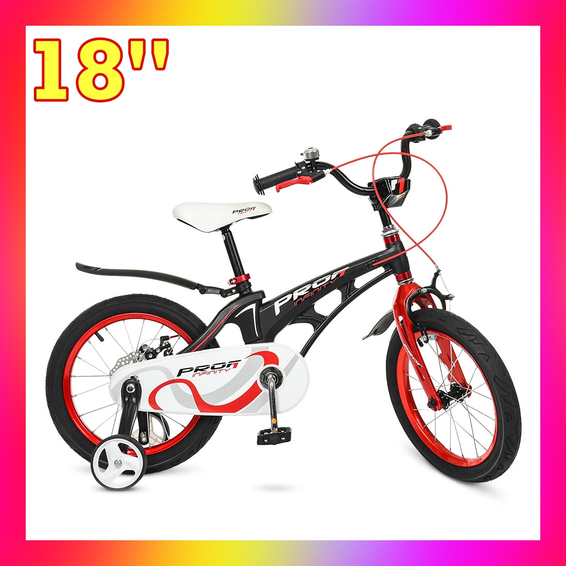 Дитячий двоколісний велосипед Profi Infinity 18 дюймів, LMG18201 чорно-червоний матовий. Для дітей 5-7 років