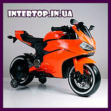 Електромобіль дитячий двоколісний мотоцикл з підсвічуванням коліс і автопокраской Bambi M 4104 помаранчевий