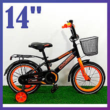 Велосипед дитячий двоколісний з кошиком Crosser Rocky 14" зростання 90-115 см вік 3 до 6 років чорно-помаранчевий