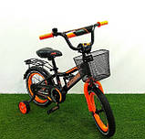 Велосипед дитячий двоколісний з кошиком Crosser Rocky 14" зростання 90-115 см вік 3 до 6 років чорно-помаранчевий, фото 3