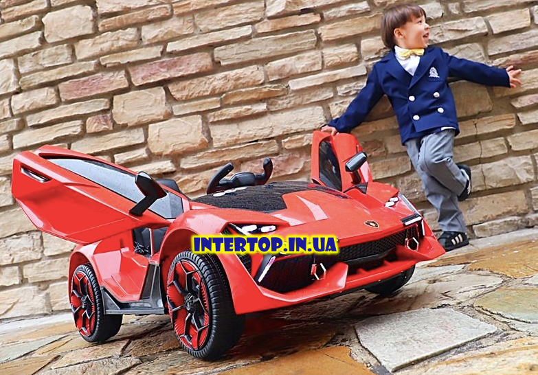 Дитячий електромобіль LAMBORGHINI на пульті з шкіряним сидінням, M 4115EBLR червоний.Машина на пульті Ламборгіні