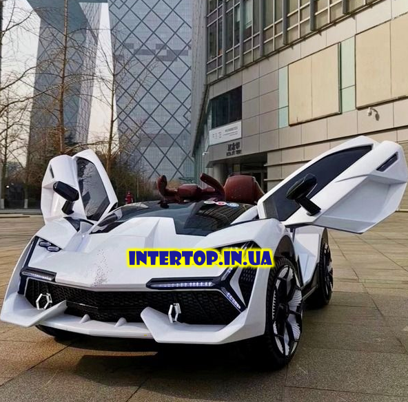 Дитячий електромобіль LAMBORGHINI на пульті з шкіряним сидінням, M 4115EBLR білий. Машина на пульті Ламборгіні