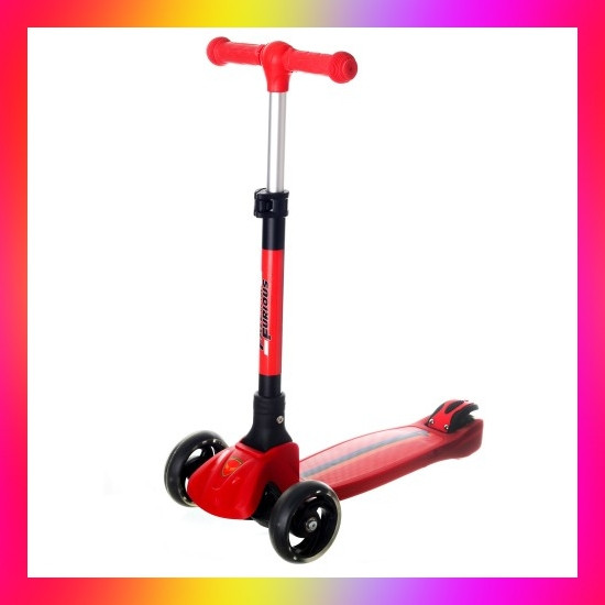 Дитячий триколісний складаний самокат Best Scooter 5473 зі світними колесами Чорний з червоним