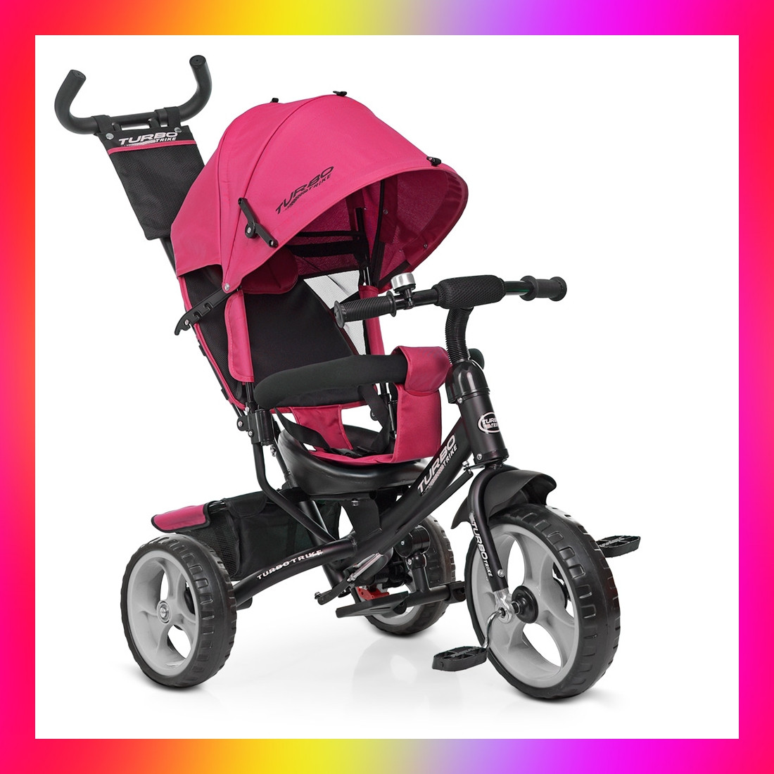 Дитячий триколісний велосипед-коляска на EVA колесах, Turbotrike M 3113 рожевий