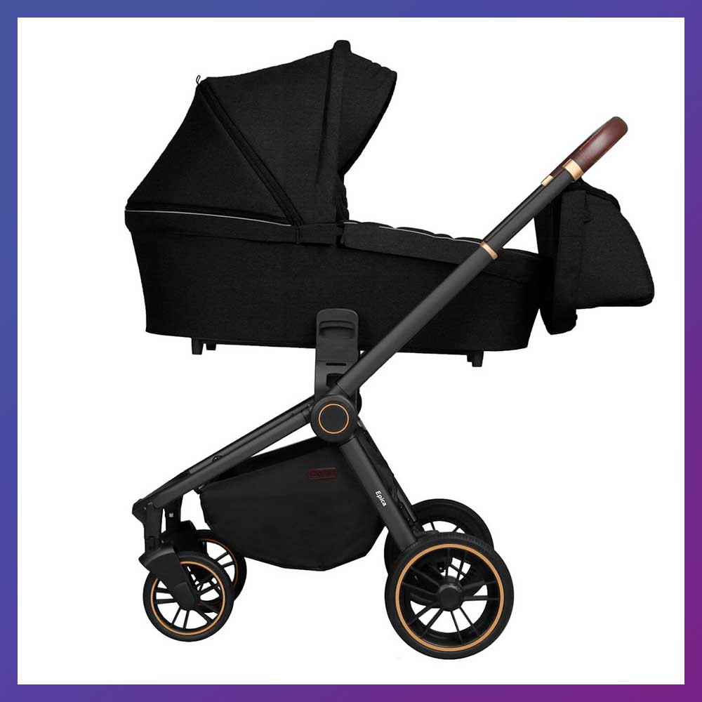 Дитяча універсальна коляска CARRELLO Epica CRL-8510/1 (2in1) чорна з чорною рамою EVA колеса + дощовик