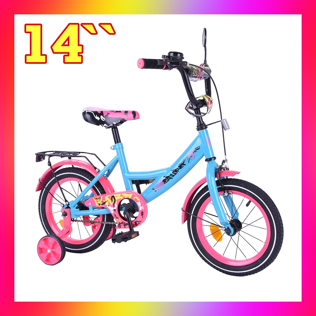 Дитячий двоколісний велосипед Tilly EXPLORER 14 дюймів T-214111 Рожево-блакитний . Для дітей 3-5 років