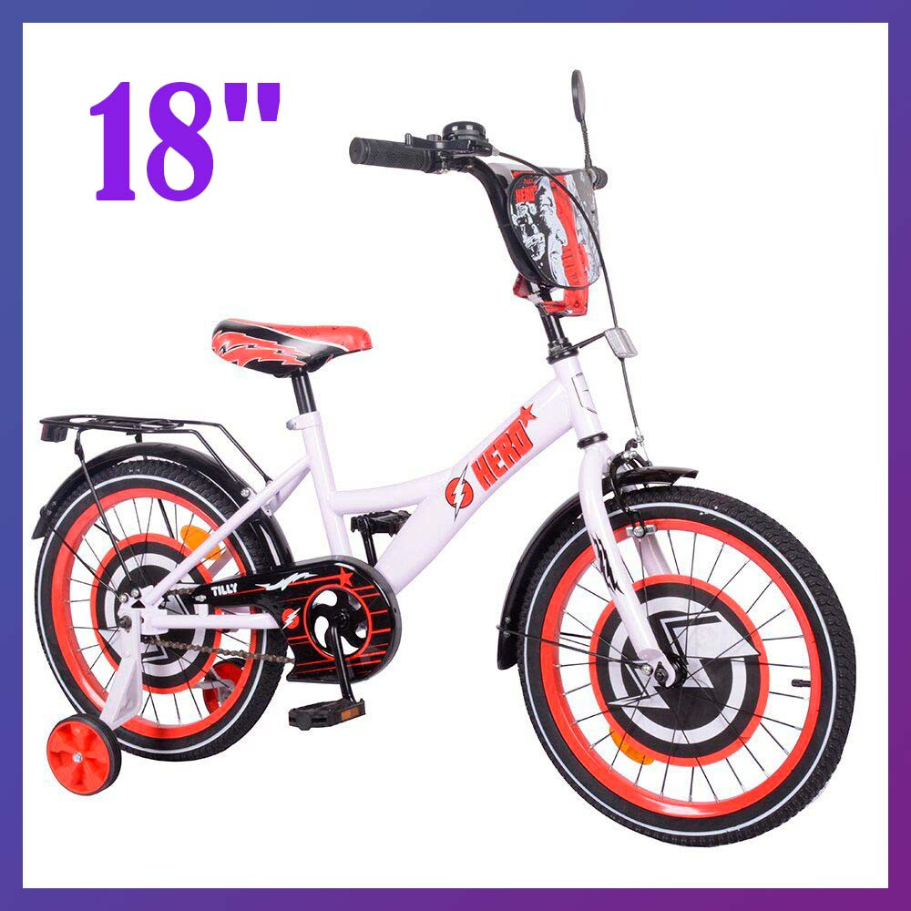 Дитячий двоколісний велосипед Tilly Hero T-218212/1 білий 18 дюймів для дітей 5-8 років зростанням 110-130 см