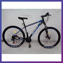 Велосипед гірський двоколісний одноподвесный сталевий Azimut Aqua 29" D+ 29 дюймів 19" рама чорно-синій