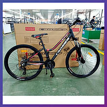 Велосипед гірський двоколісний одноподвесный на алюмінієвій рамі Crosser Levin 26 дюймів 14" рама чорно-червоний