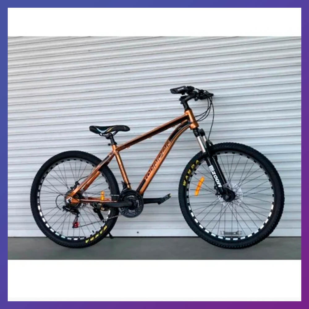 Велосипед гірський двоколісний одноподвесный на алюмінієвій рамі TopRider 680 26" колеса 18" рама золотий