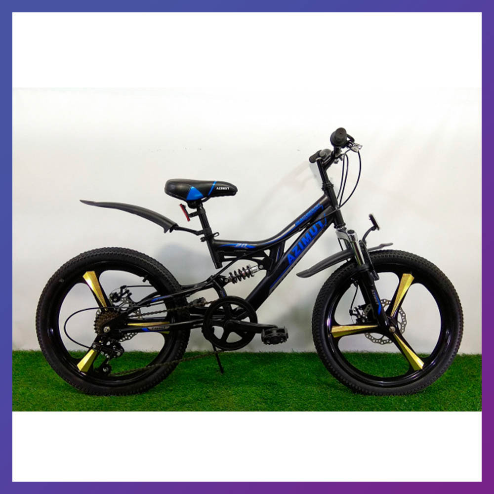 Велосипед дитячий на литих колесах Azimut Blackmount 20" зріст 130-150 см вік від 7 до 11 років чорно-синій