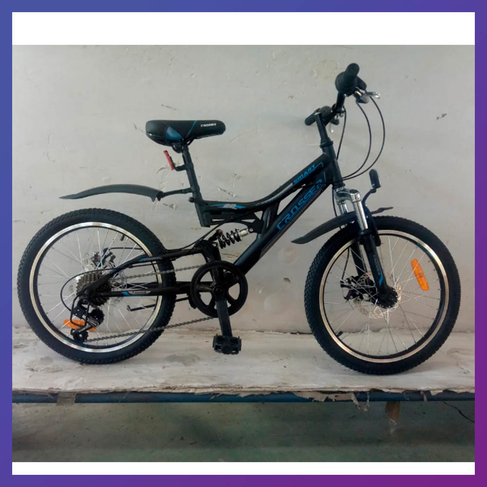 Велосипед дитячий швидкісний Crosser Smart 20 дюймів зріст 130-150 см вік від 7 до 11 років чорно-синій