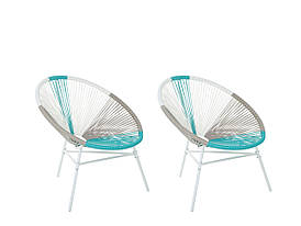 Набір з 2 різнокольорових стільців з ротанга Blue ACAPULCO