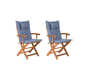 Набір з 2 дерев'яних садових стільців з синіми подушками MAUI