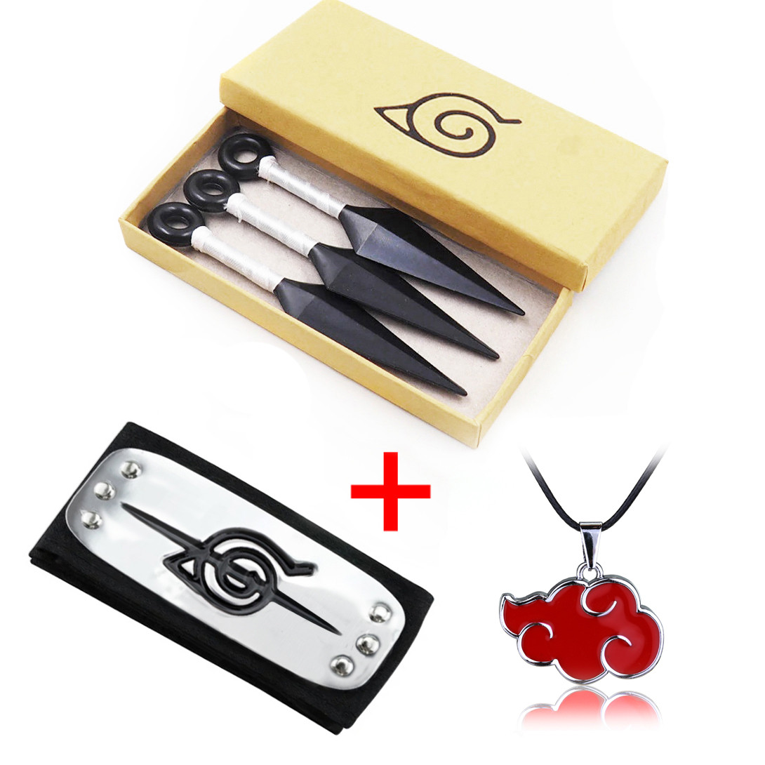 Фірмовий Набір Ітачі Учіха з аніме Наруто: 3 Білих Кунаї + Пов'язка в коробочці для Подарунка | Anime Cosplay Itachi, фото 1