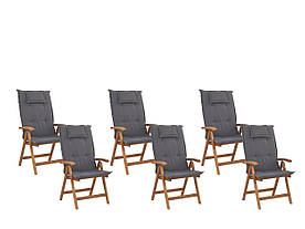 Набір з 6 дерев'яних садових стільців з графітовими подушками JAVA.