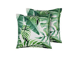Набір з 2 садових подушок з малюнком листя 45 x 45 см Зелений PAVELLI