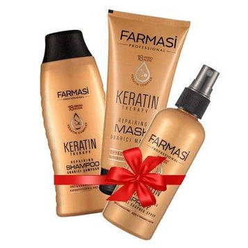 Набір кератиновий догляд для волосся Фармасі (шампунь, маска, спрей) 3 одиниці