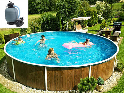 Круглий збірний басейн Azuro Wood Vario 403 DL Ø 5.5 м, глибина 1.2 м, пісочна фільтраційна станція