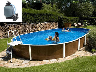 Овальний збірний басейн Azuro Wood 404 DL 5.5х3.7 м, глибина 1.2 м, пісочна фільтраційна станція