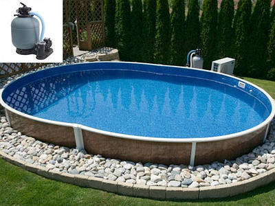 Овальний збірний басейн Azuro Wood 405 DL 7.3х3.7 м, глибина 1.2 м, пісочна фільтраційна станція