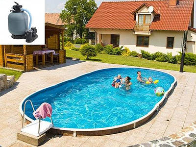 Овальний збірний басейн Azuro Wood 407 DL 9.1х4.6 м, глибина 1.2 м, пісочна фільтраційна станція