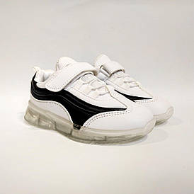 Дитячі кросівки на прозорій підошві на липучці+гумка білі з чорним екокожа 2021