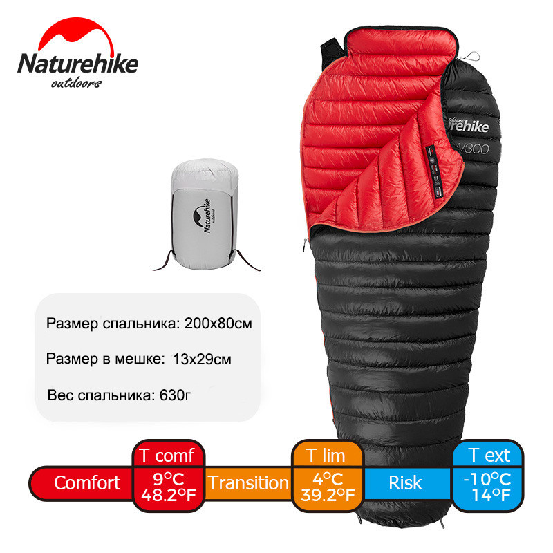 Спальник пуховий Naturehike CW300 чорний NH18S300-D
