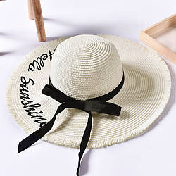 Річна пляжна біла капелюх з написом і чорною стрічечкою White