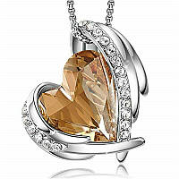 Элегантное и уникальное серебряное ожерелье крылышко в форме сердца с цирконом