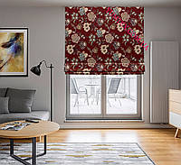 Римская штора ткань с тефлоновой пропиткой серые цветы на бордовом фоне 077817v10 с доставкой