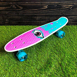 Скейтборд пенні борд зі світними колесами з малюнком пенні борд пенниборд пениборд рожевий бірюзовий
