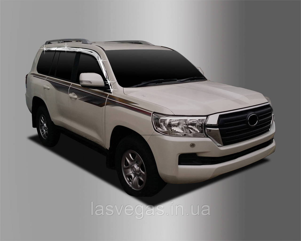 Дефлектори вікон (вітровики) хромовані 6шт.Toyota Land Cruiser 200 2007-2021 (Autoclover D653), фото 1