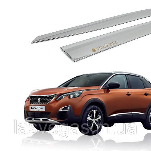 Дефлектори вікон, вітровики хромовані Peugeot 3008 2017- (Autoclover/6шт./E010)