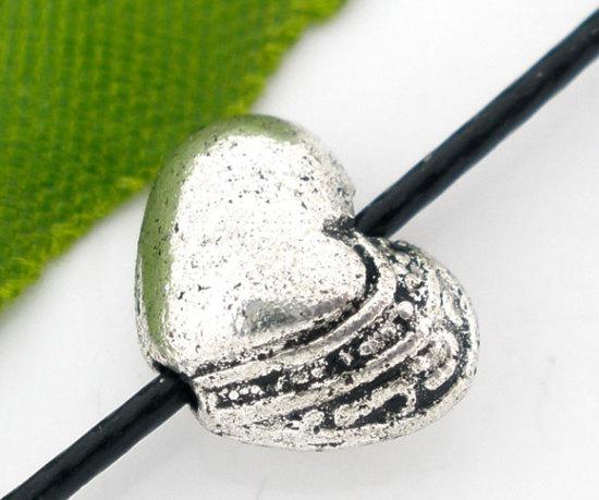 Намистина Finding Серце з візирунком Античне срібло Метал 7 mm x 10 mm, фото 1