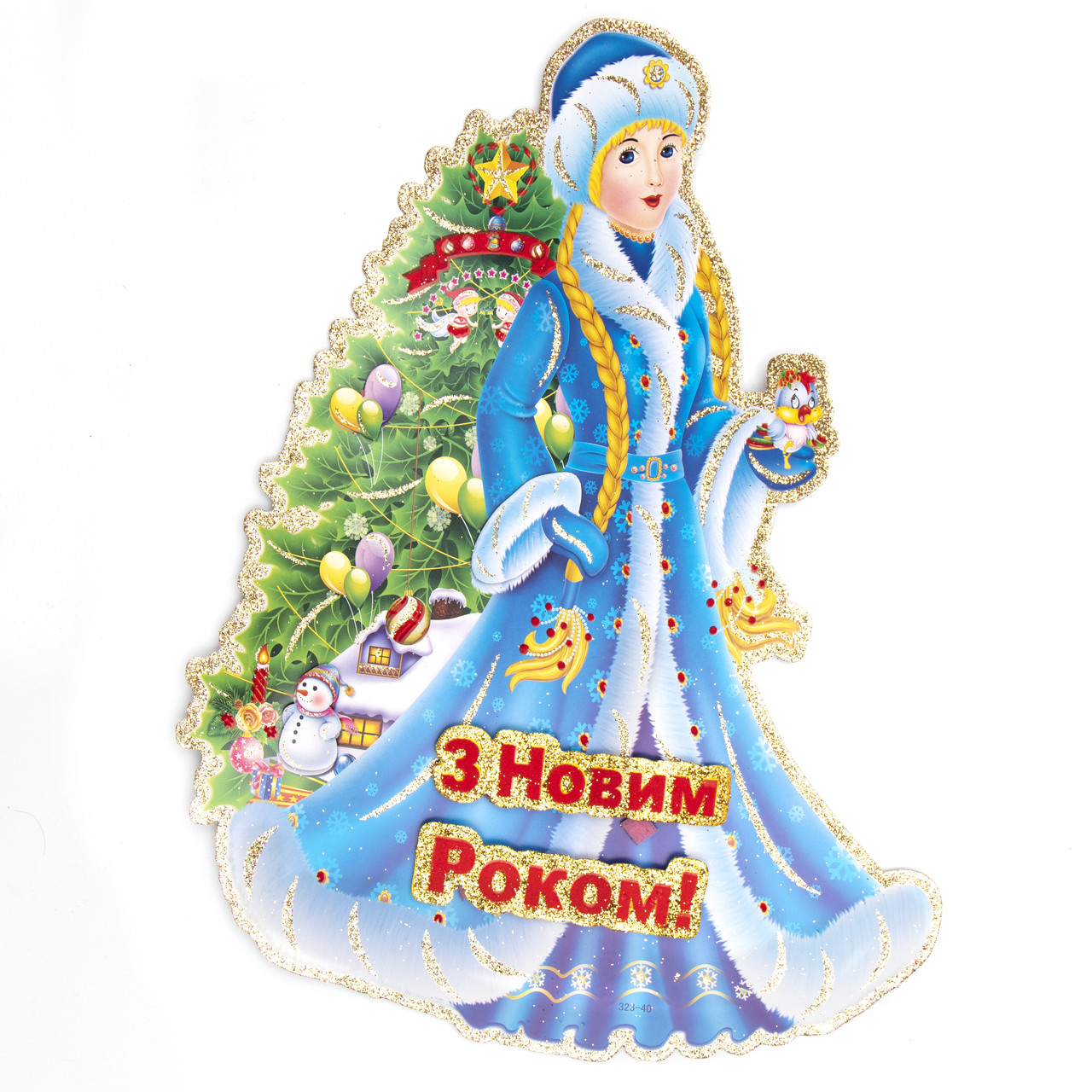 Новорічна наліпка на вікно Снігуронька, 40х30 см, різнокольоровий, папір (471447)