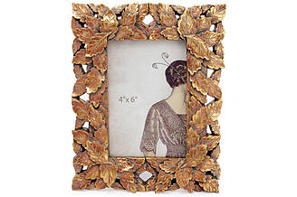 Рамка для фото Листья, 21см, цвет - сливочно-белый с золотой патиной