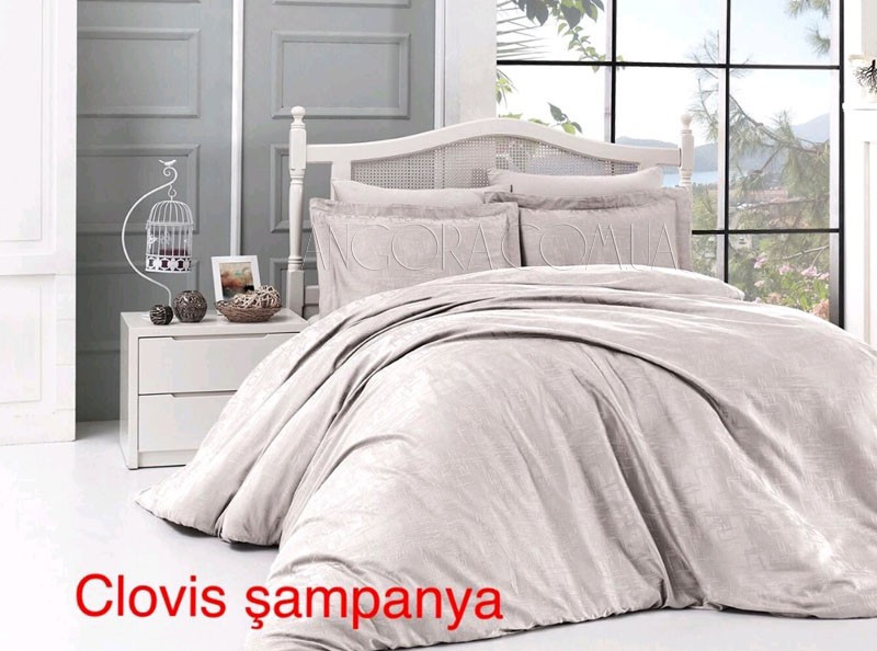 Розкішна постільна білизна сатин-жакард "Clovis Sampanya" євророзмір Issi Home Туреччина шампань