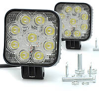 Фара-LED  Квадрат  27W (3W*9) 10-30V  82*80*30mm  Дальний/Spot MINI (87 27W) (2шт)   3432