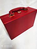 Скринька скриня для прикрас, більша червона шкіряна Стильна скринька валізка для прикрас із дзеркалом, фото 7