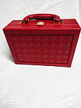 Скринька скриня для прикрас, більша червона шкіряна Стильна скринька валізка для прикрас із дзеркалом, фото 8