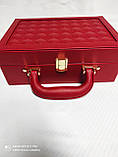 Скринька скриня для прикрас, більша червона шкіряна Стильна скринька валізка для прикрас із дзеркалом, фото 2