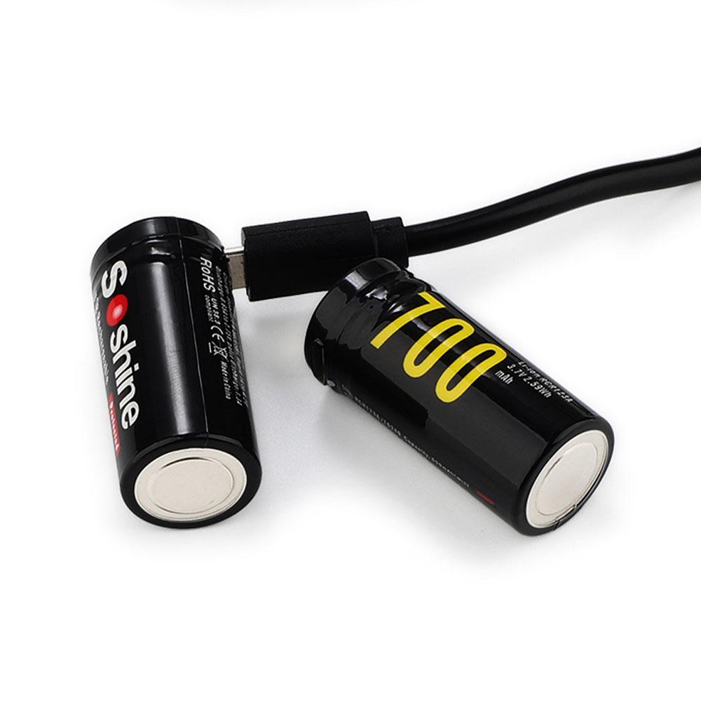 Аккумулятор 16340/CR123 Li-Ion Soshine RCR123USB-3.7-700, microUSB, 700mAh, 2.1A, 4.2/3.7/2.75V,