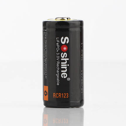 Аккумулятор 16340/CR123 LiFePO4 Soshine RCR123P-3.2-600 Protected, 600mAh, 0.6A, 3.6/3.2/2.0V, фото 1