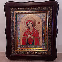 Икона Семистрельная Пресвятая Богородица, лик 15х18 см, в темном деревянном киоте